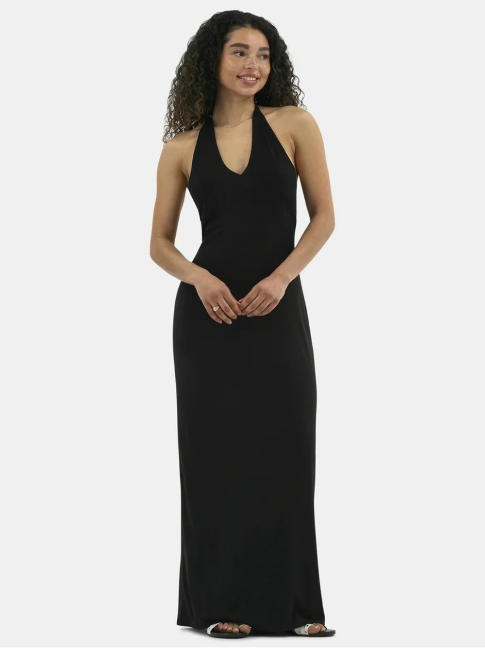 NWT No Boundaries Soft Black Knit Halter Tie Maxi Dress XL Recycled Fabric